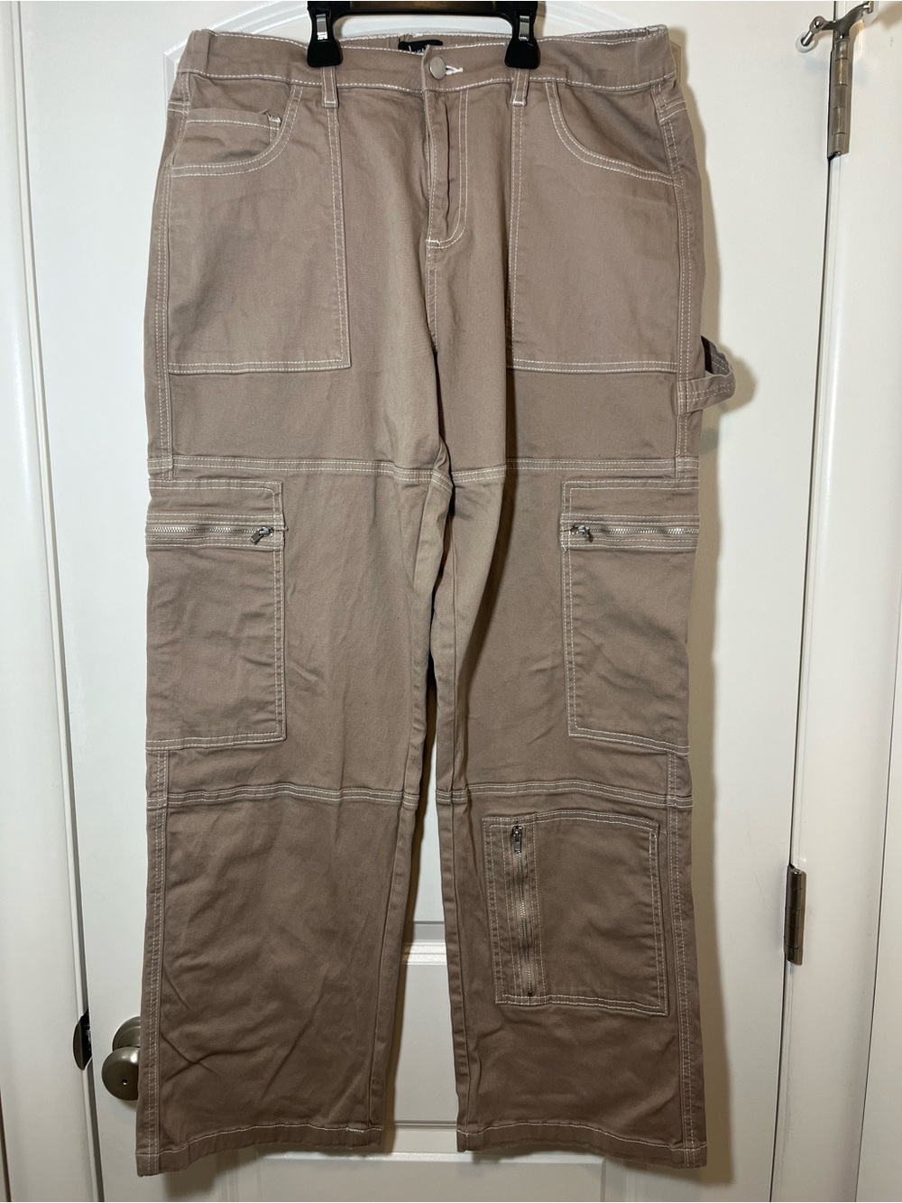Justify Taupe Cargo Pants with Contrast Stitching